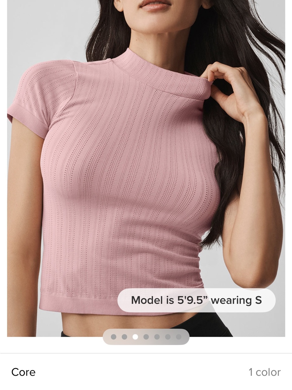 ALO Yoga Rose Pink Mock Neck Short Sleeve Crop Top